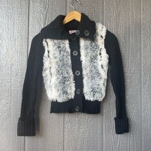 Energie Black Cardigan with White Faux Fur